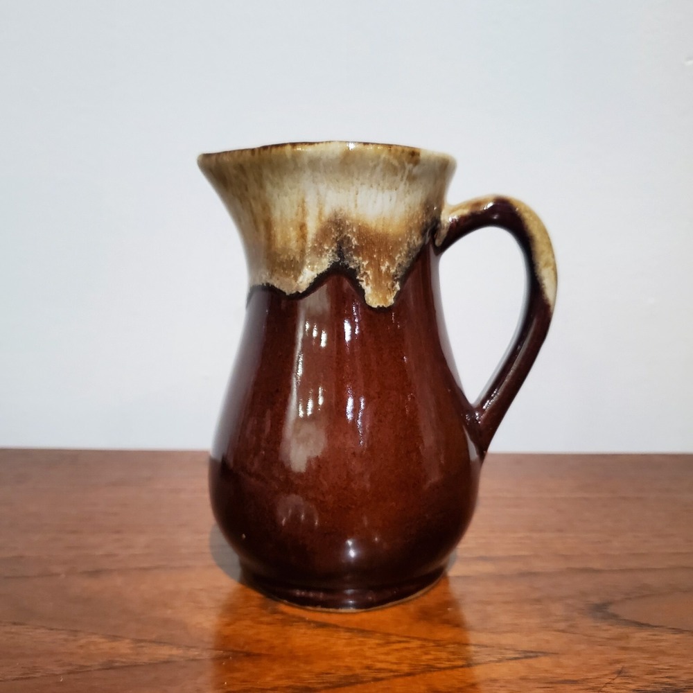 Vintageโ RRP Co Roseville Brown Drip Glaze Pottery Pitcher 6" Farmhouse Vase USA